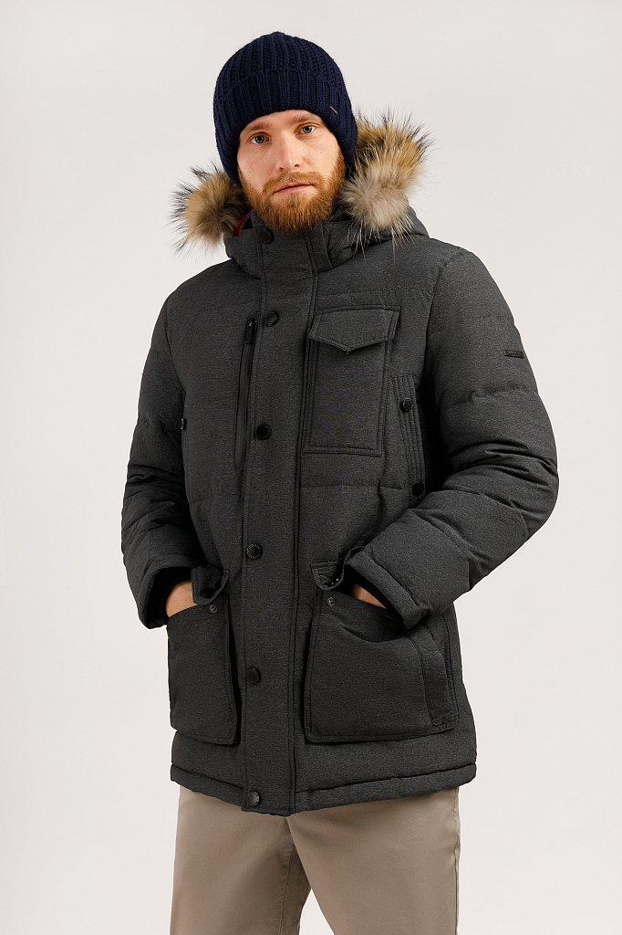 Чоловічий пуховик з натуральним хутром Finn Flare W19-42012-202 темно-сірий L