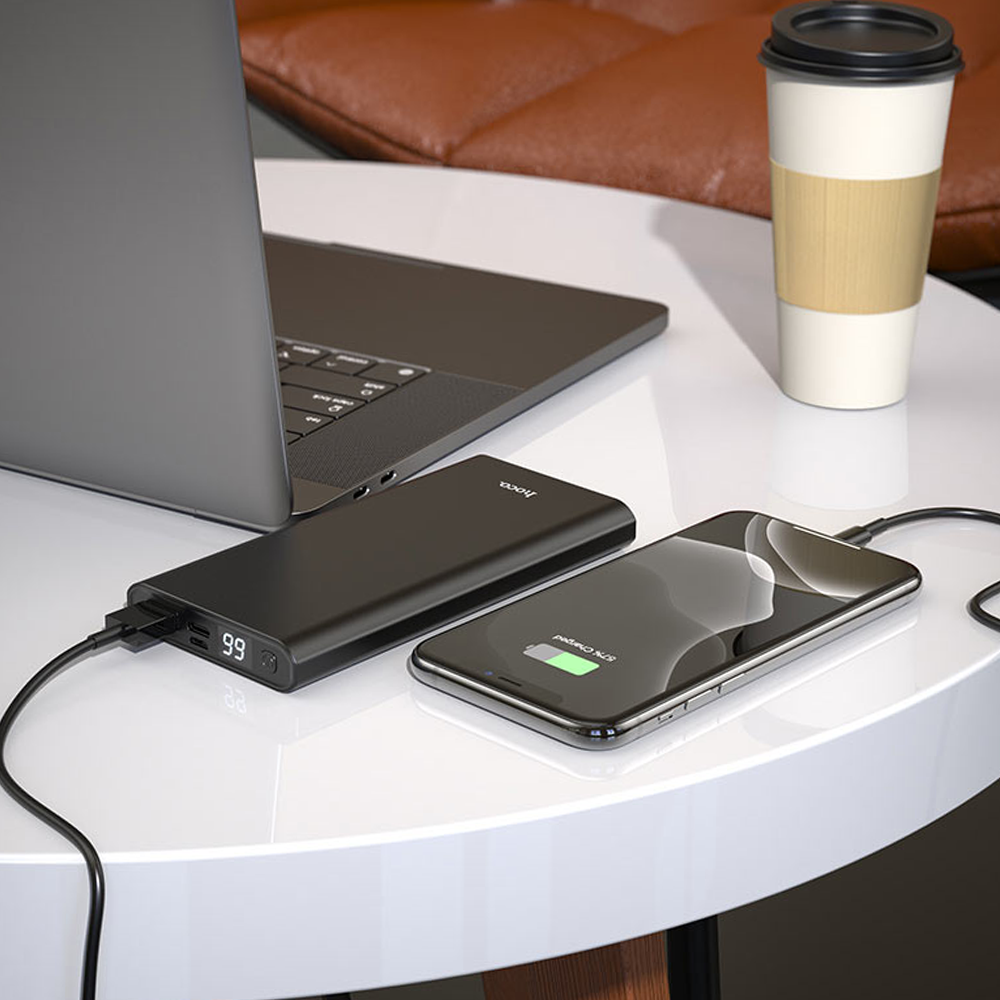 hoco. J68 Resourceful Li-pol Power Bank 10000mAh с цифровым дисплеем Black От USB Металл Индикатор уровня заряда micro Type-C Универсальная батарея