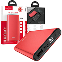 Тонкий металлический повербанк hoco. J68 Resourceful Li-pol Power Bank 10000mAh с цифровым дисплеем Red