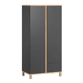 Шафа зі штангою без ручок, шафа для одягу дводверна MeBelle CHILL-2 90 х 184 см, ЛДСП сірий графіт + дуб