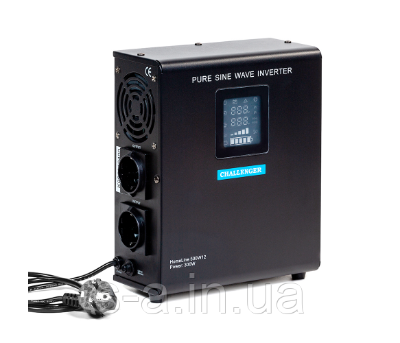 ДБЖ з правильною синусойдой Challenger HomeLine 500W12 (350W), 12V під зовнішній акумулятор, струм заряду 5А/10А