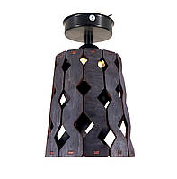 Люстра потолочная деревянная на одну лампочку черная с деревяным плафоном Антракт міні/1 потолочный