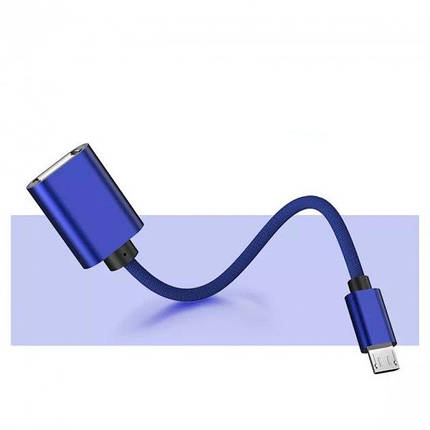 Кабель OTG Alitek USB Female — MicroUSB Male Синій, тканина cord, фото 1