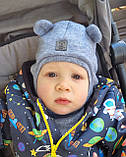 Зимова шапка на флісі для хлопчика Шолом, балаклава р.48 (1-3 роки) Шапка з вушками. Колір синій, фото 4
