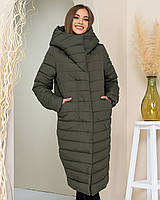 Куртка кокон зимна стеганна арт. 180 плащівка Мадонна колір зелений хакі / зелений / зелений