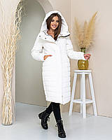 Пальто пуховик кокон зимовий стьобаний арт. 180 плащівка Мадонна молочний/молоко