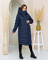 Пальто пуховік - кокон зимовий стеганний арт. 180 плащениця Мадонна Темно- Синій
