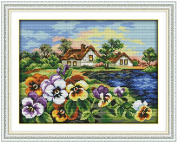 Набір для вишивання за нанесеною на канву схемою "The hometown of Pansy". AIDA 14CT printed 36*29 см