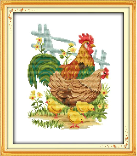 Набір для вишивання за нанесеною на канву схемою "The chicken family". AIDA 14CT printed 31*35 см, фото 1