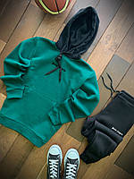 Спортивний костюм чоловічий зимовий Palm Angels теплий із начосом зеленувато-чорний Кофта + Штани на флісі ТОП