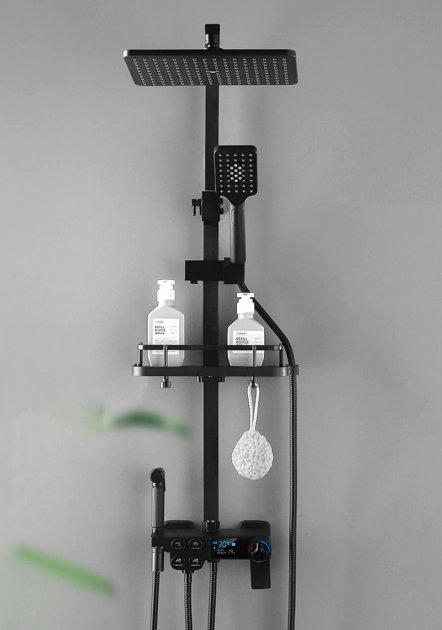 Мультифункциональный душевой гарнитур со смесителем и гигиеническим душем и цифровым дисплеем, черный - фото 9 - id-p1494195629
