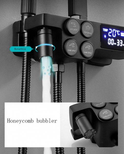 Мультифункциональный душевой гарнитур со смесителем и гигиеническим душем и цифровым дисплеем, черный - фото 7 - id-p1494195629