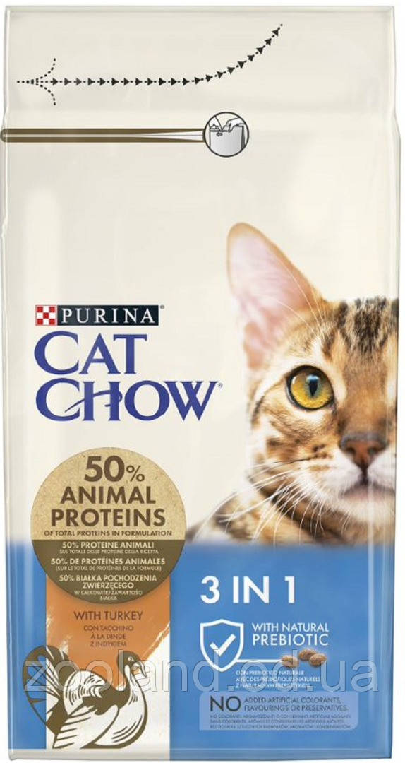 Cat Chow Feline 3in1 Формула з потрійним дією, 15 кг