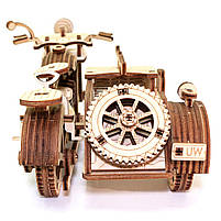 Дерев'яний конструктор Мотоцикл з коляскою UnityWood «Moto R Sahara» 3D пазл 129 деталей 17*13*8 см (UW-005), фото 6