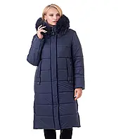 Женская зимняя удлиненная курточк- пуховик женский. Женское зимнее пальто с мехом Р- 46-58 синяя
