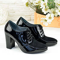 Женские классические черные туфли на высоком каблуке, натуральная лаковая кожа и замша