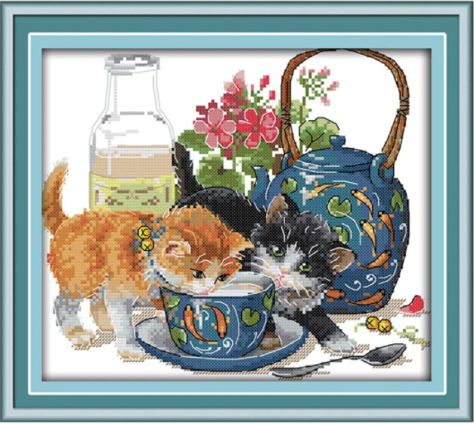 Набір для вишивання за нанесеною на канву схемою "Curious cat". AIDA 14CT printed 30*27 см