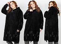 Жіноче хутрове пальто оверсайз супербатал із вовни альпаки з капюшоном р.50-56. Арт-3658/39