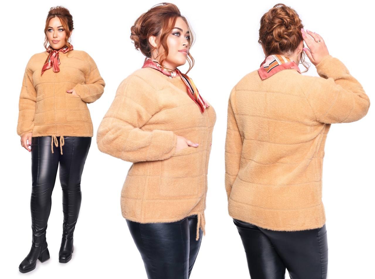 Женское меховое короткое пальто-пиджак больших размеров из шерсти альпаки оверсайз р.48-54. Арт-3659/39 - фото 4 - id-p1494349518