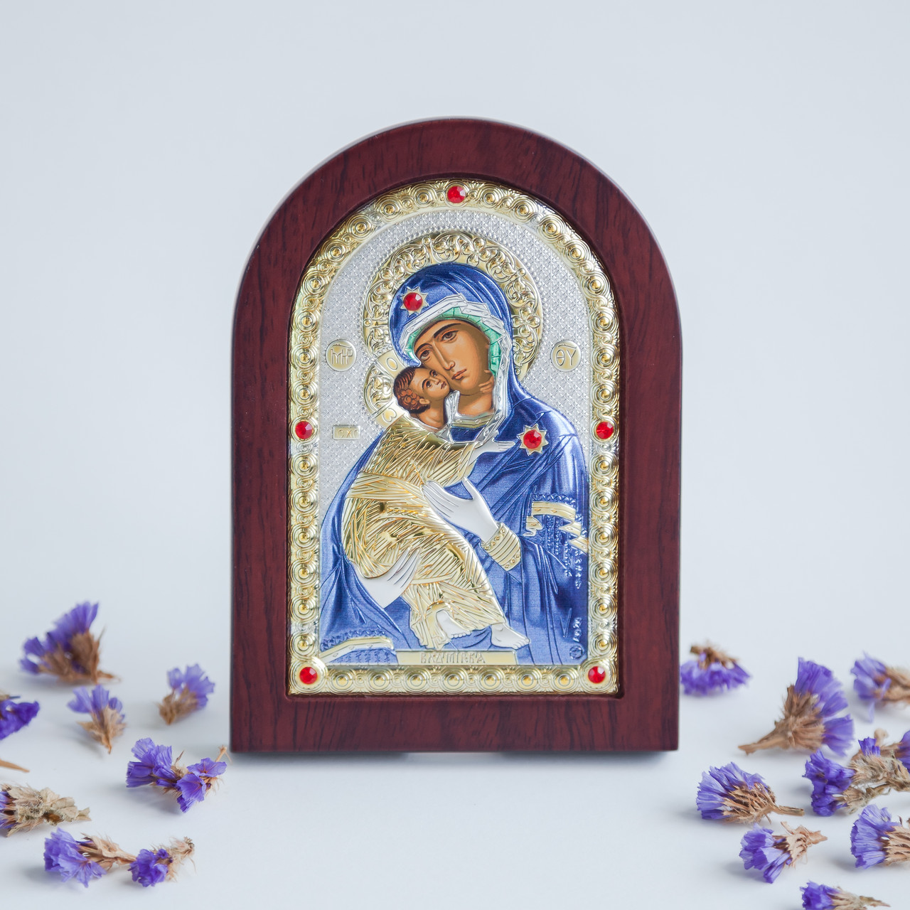 Ікона Богородіца Володимирська арка з кольоровою емаллю, фото 1