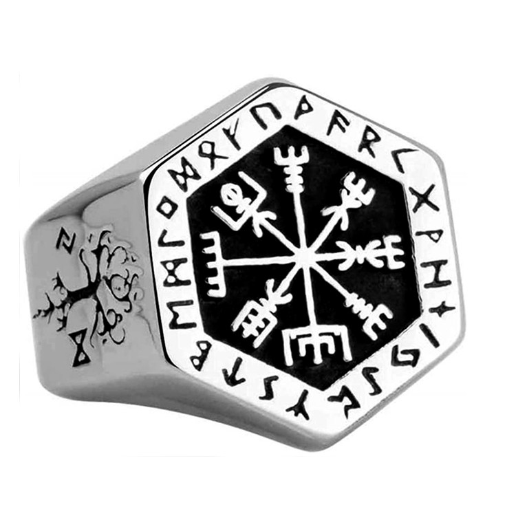 Перстінь Вегвізир із символами Дерево життя та Валькнут, фото 1