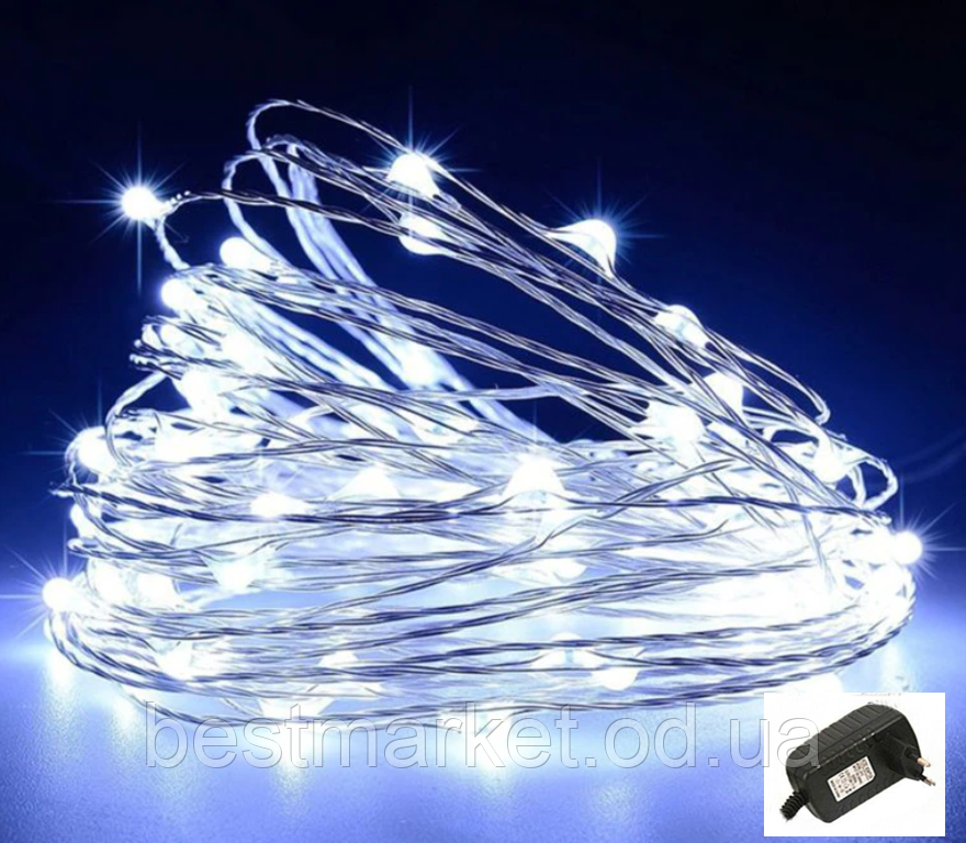 Новорічна Світлодіодна Гірлянда Нитка Крапля на дроті 200 Led 20 м Холодний Білий від мережі (7322)
