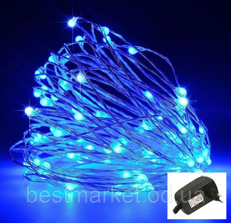 Новорічна Світлодіодна Гірлянда Нитка Крапля на дроті 200 Led 20 м Синій від мережі