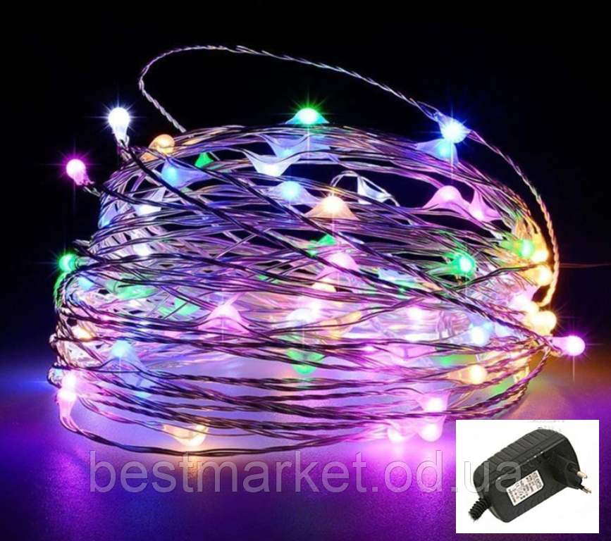 Новорічна Світлодіодна Гірлянда Нитка Крапля на дроті 200 Led 20 м Мульти від мережі