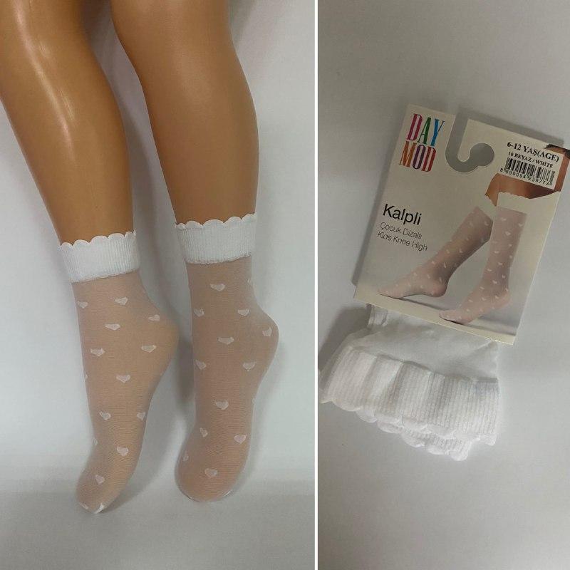 Дитячі капронові шкарпетки для дівчинки ажурні DAY MOD білі ошатні безрозмірні шкарпетки Арт 2222006