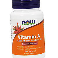 Вітамін А з печінки риби NOW Foods Vitamin A 25,000 IU Fish Liver Oil 100 гел капс