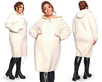 Женское теплое пальто оверсайз супер-батал из шерсти альпаки р.54-58. Арт-3663/39 молочное