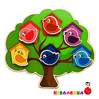 Цветная Заготовка для Бизиборда Дерево с Птичками на Магнитах 18 с (Полный Комплект + Неодимовые Магниты) ЛДВП
