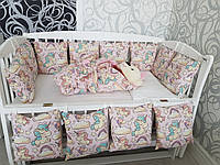 Комплект ліжка в дитячій ліжечці з бортиками подушками для дівчаток