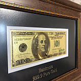 Панно "Банкнота 100 USD (долар) США" золото 33х23 см, фото 4