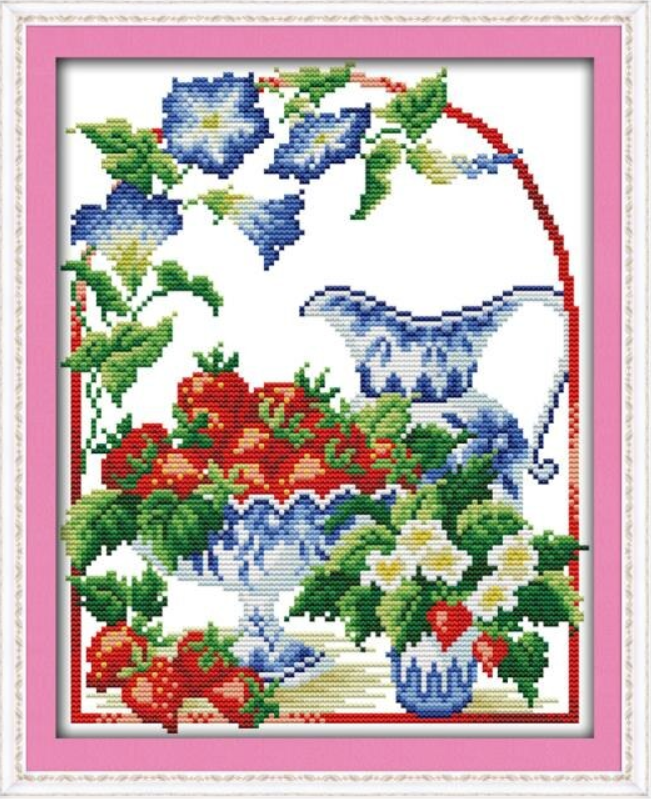 Набір для вишивання за нанесеною на канву схемою "The paradise of strawberry". AIDA 14CT printed 26*32 см