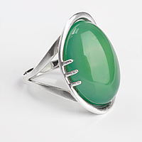 Агат зеленый серебряное кольцо, 25*18 мм., 1984КА