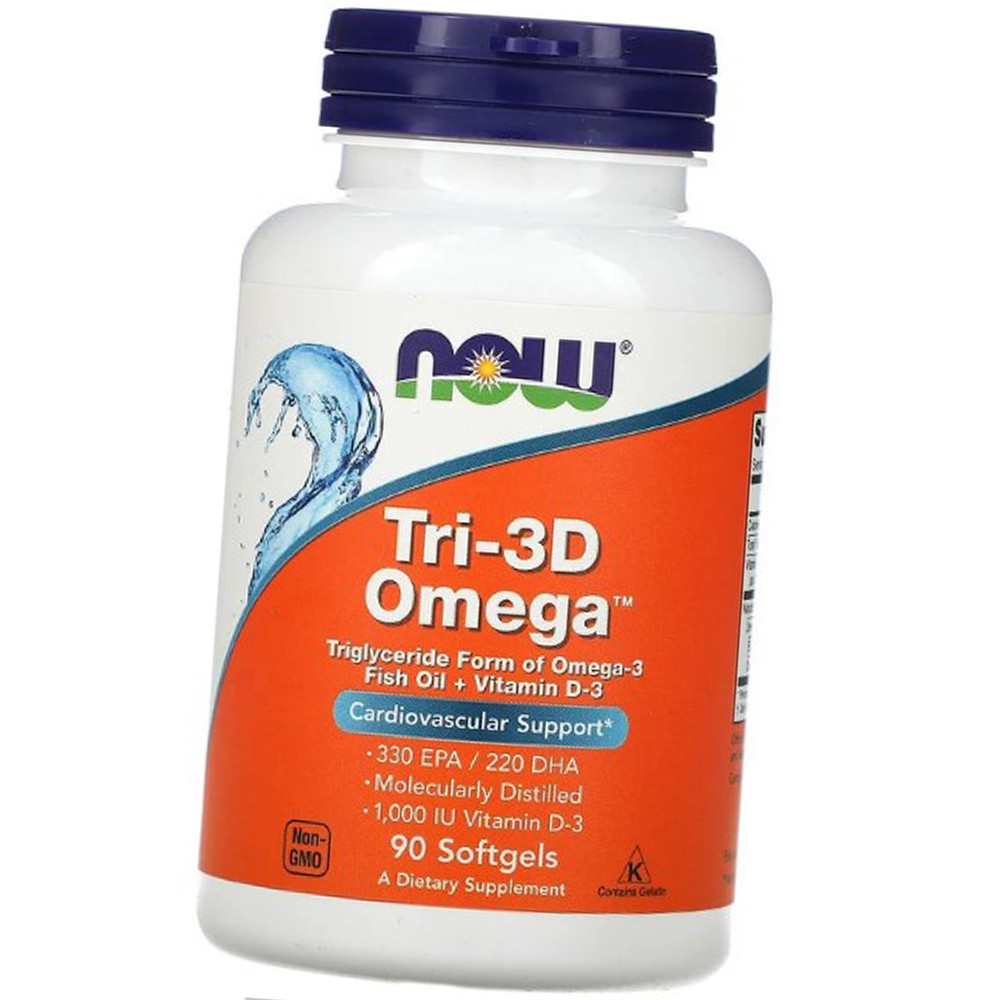 Омега 3 + Вітамін Д NOW Foods Tri-3D Omega-3 90 капс гел