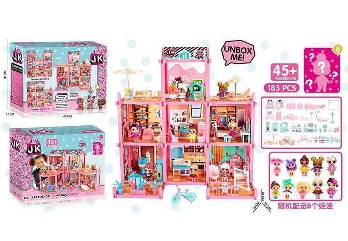Ляльковий будиночок LOL лол 3 поверхи, 183 елементи, 8 ляльок, вихованець, меблі, фото 1
