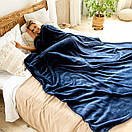 Теплий темно-синій плед 200*180см з плюшевою махри, фото 3