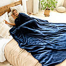 Теплий темно-синій плед 200*180см з плюшевою махри, фото 2