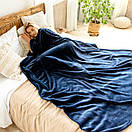 Теплий темно-синій плед 200*180см з плюшевою махри, фото 4