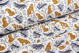 Тканина бязь "Леопард з листям папороті" №1904