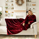 Теплий бордовий пухнастий плед з рукавами, рукоплед з плюшевої махри, фото 2