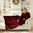 Теплий бордовий пухнастий плед з рукавами, рукоплед з плюшевої махри, фото 7