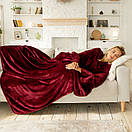 Теплий бордовий пухнастий плед з рукавами, рукоплед з плюшевої махри, фото 3