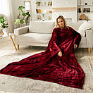 Теплий бордовий пухнастий плед з рукавами, рукоплед з плюшевої махри, фото 8