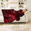 Теплий бордовий пухнастий плед з рукавами, рукоплед з плюшевої махри, фото 5