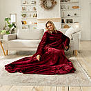 Теплий бордовий пухнастий плед з рукавами, рукоплед з плюшевої махри, фото 6