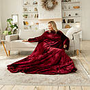 Теплий бордовий пухнастий плед з рукавами, рукоплед з плюшевої махри, фото 4