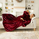 Теплий бордовий пухнастий плед з рукавами, рукоплед з плюшевої махри, фото 10